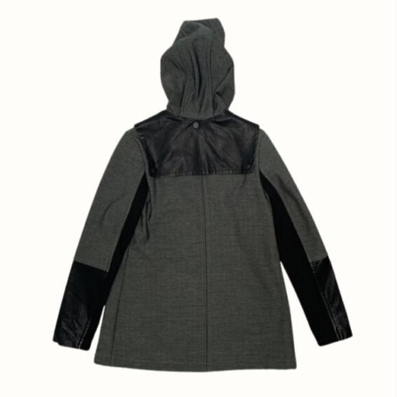 BCBGeneration Grey and Black Faux Leather Hooded Women's Jacket Sz Small - Picture 3 of 14
